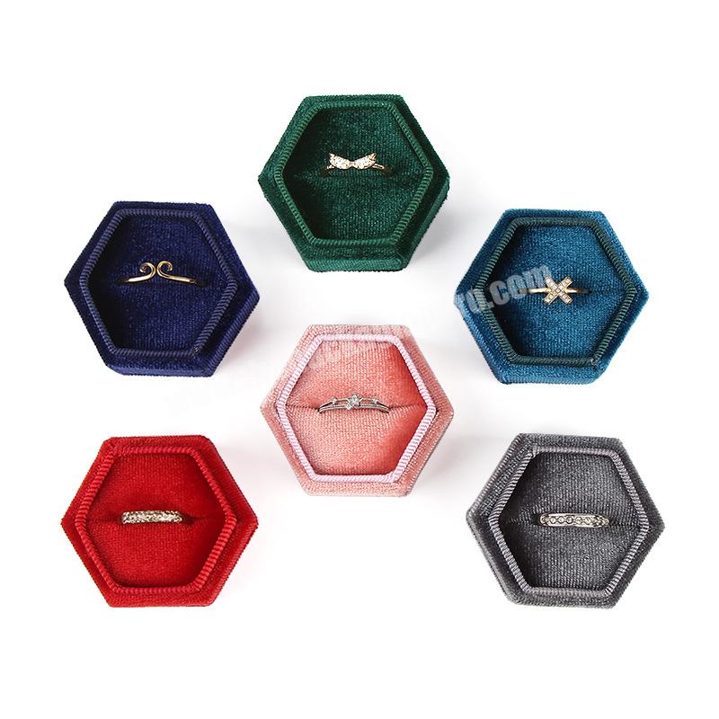 Fashion Corduroy Jewelry Gift Packaging Lid Box Mini Hexagon Velvet Jewelry Wedding Ring Box