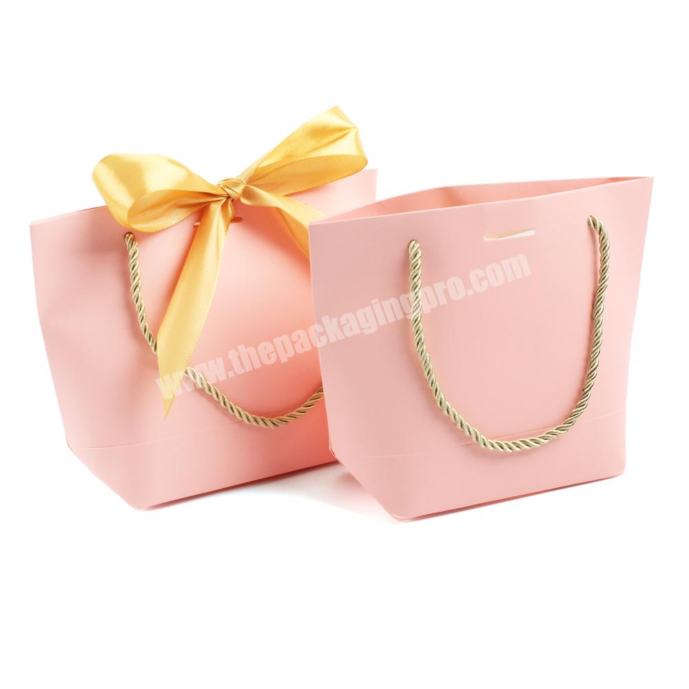 Fashion Pink Color Small Size Art Paper Gift Bracelet Packaging Jewelry Bags with Ribbon Bow
