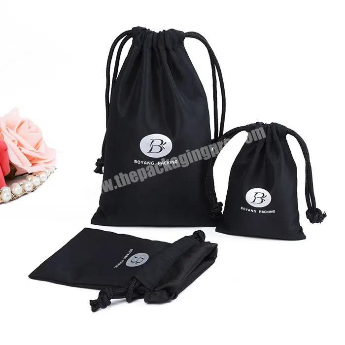 Fashion design mini black drawstring bags organic soft cotton pouches with custom logo
