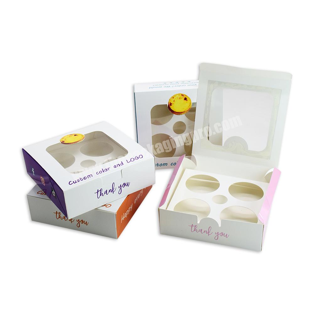 Free Sample Custom Coated Paper 4-Pane Cup Cake Box Egg Tart Box With Window