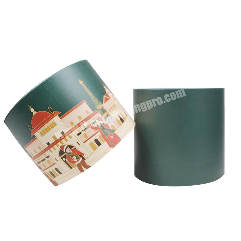 Free Sample Luxury Merry Christmas Custom Green Color Logo CMYK  Round Tube Cardboard Paper Box For Candle Packaging