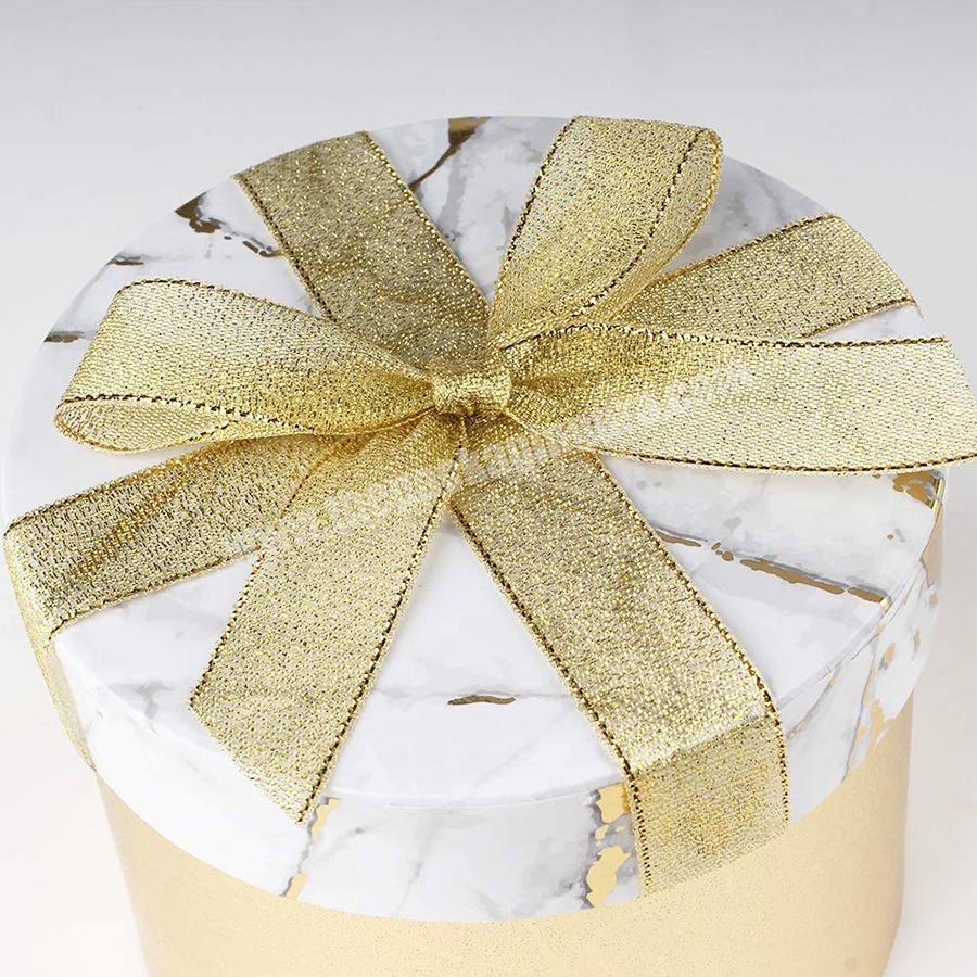 Golden Silk Lids White Marble Gift Box Assorted Sizes Decorative Nested Card Board Gift Round Boxes