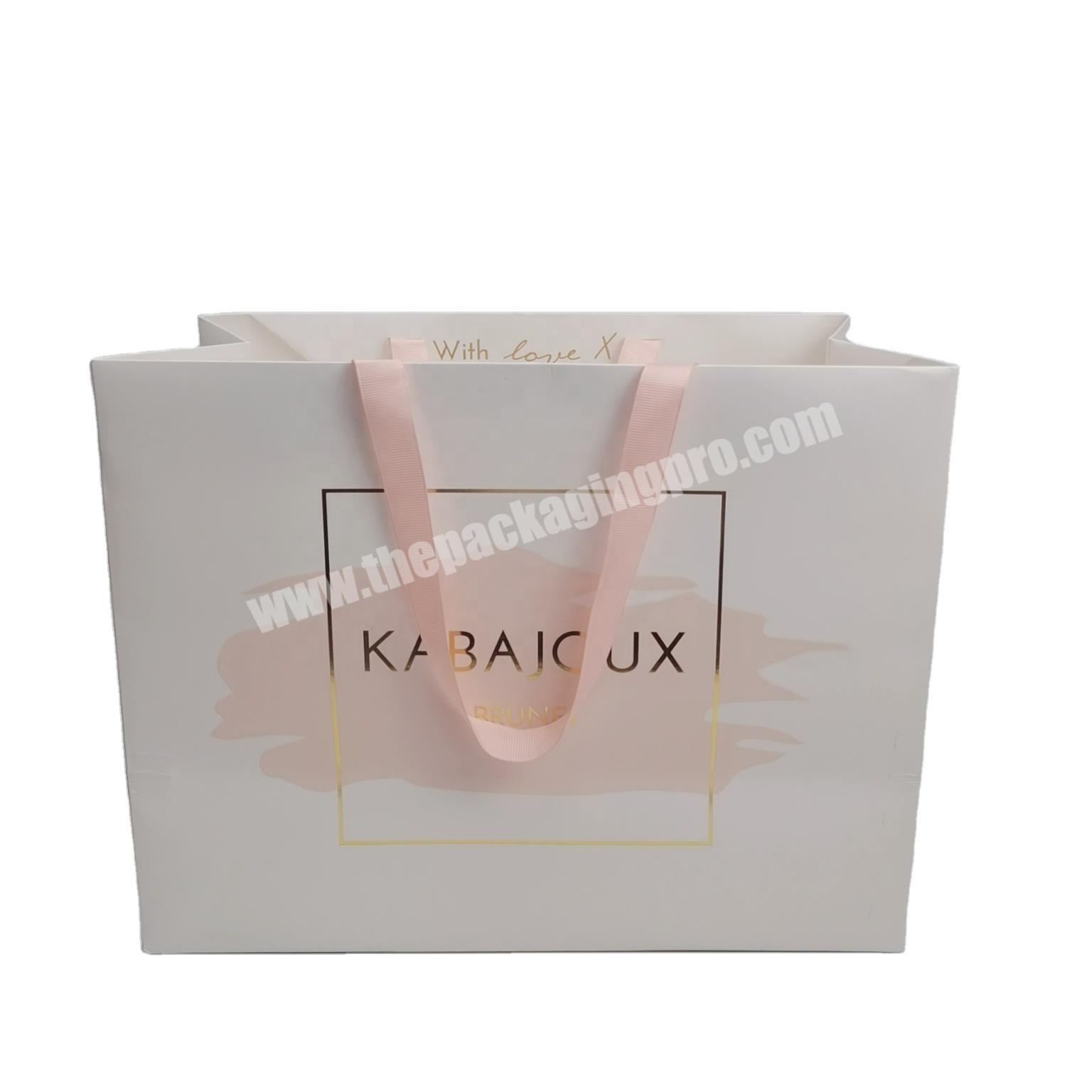 Good Quality White Paper Gift Shopping Bag With Foil Logo