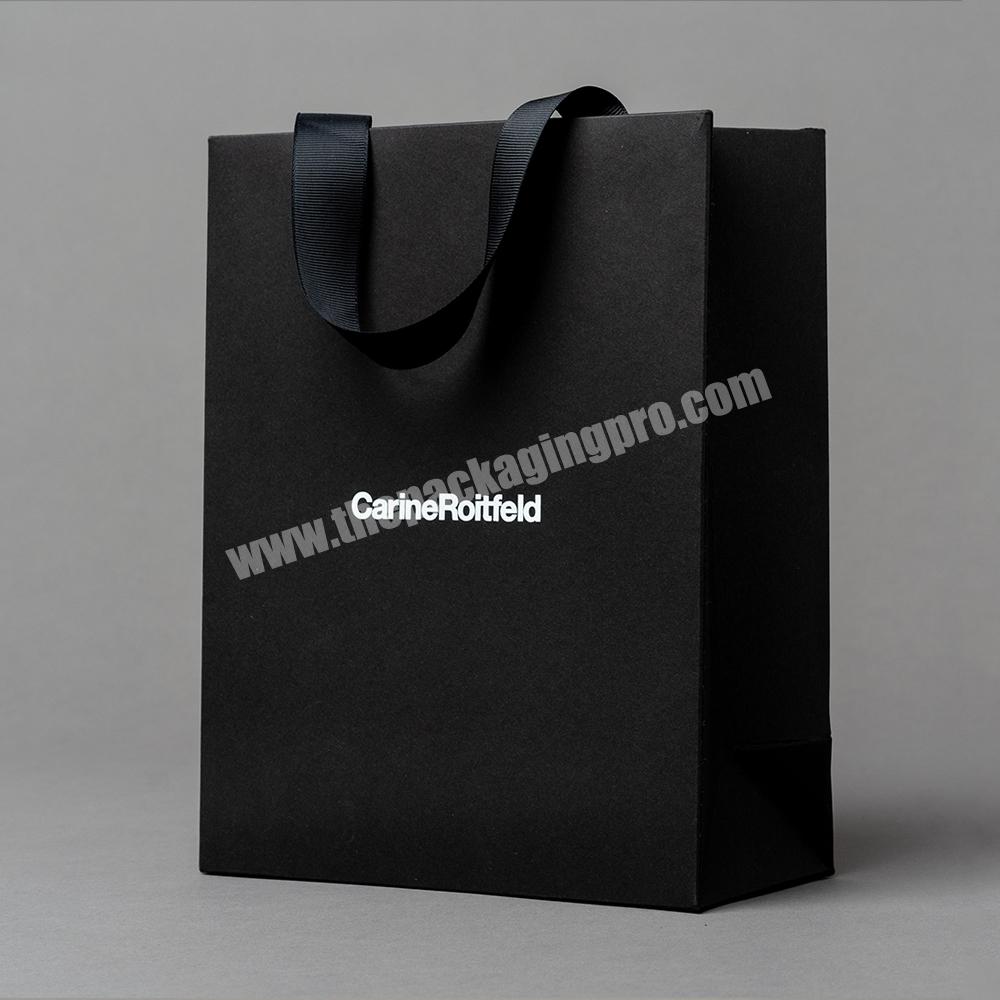 Guangzhou Manufacturer Mat Black Bag Coated Paper Printed Logo Shopping Bag for Garments
