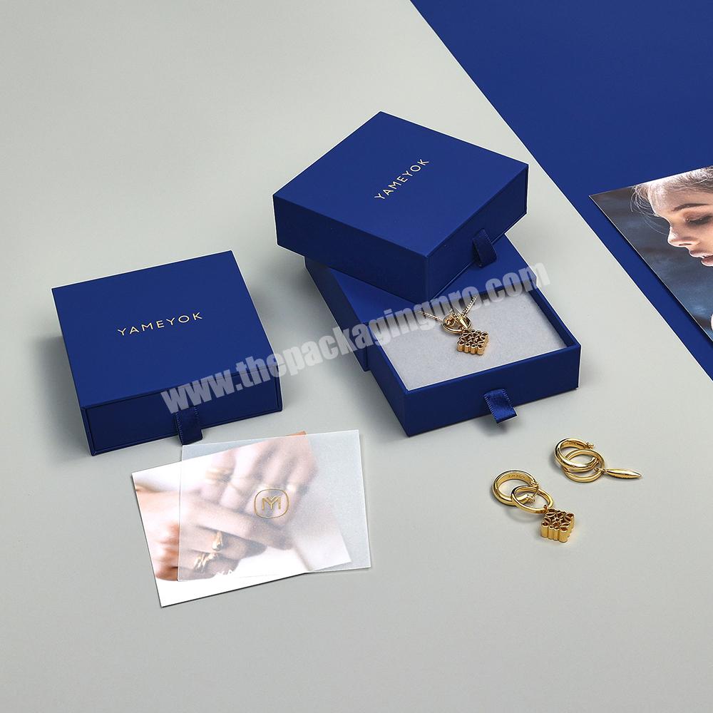 High Quality Blue Earring Necklace Ring Packaging Sliding Jewelry Paper Boxes