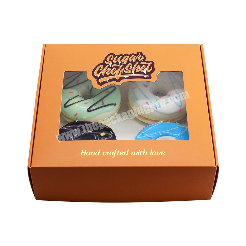 High Quality Clamshell Square Donut Paper Box Packaging Custom Printed Food Grade Paper Square Bake Cake Macaroon Takeaway Box