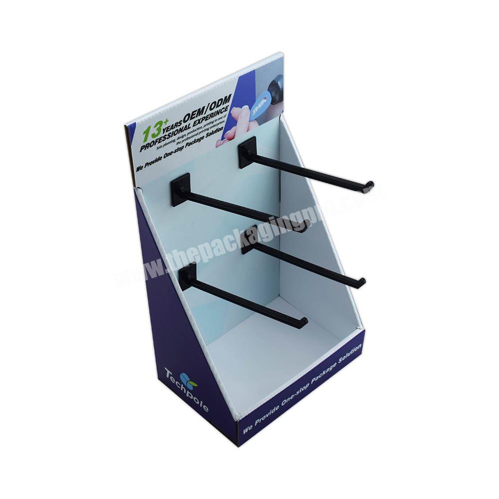 High Quality Custom Printed Easy-assemble Point of Sale Tabletop Display Box With Plastic Peg Hooks