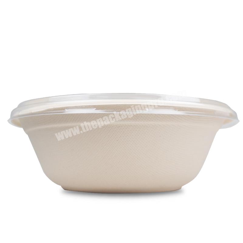 High Quality Customized Logo Sugarcane Pulp Paper Bowls Salad Bowl With Plastic Lid