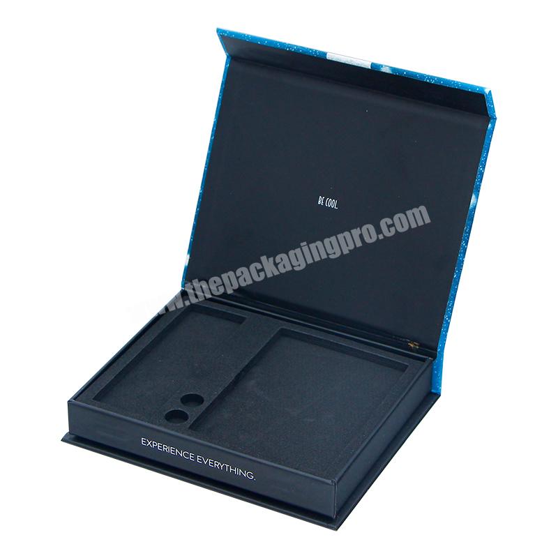 High Quality Luxury Cardboard Rigid packaging Box Blue Electronics Magnetic Box Custom logo Paper Gift Box with Tray