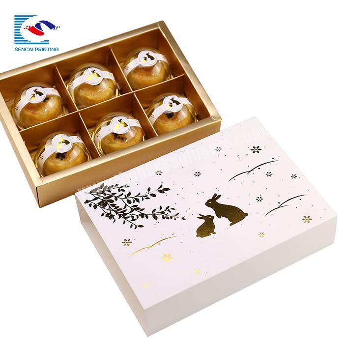 High-end  customized logo white paper gift top and base packaging box bag for moon cake with gold stamping