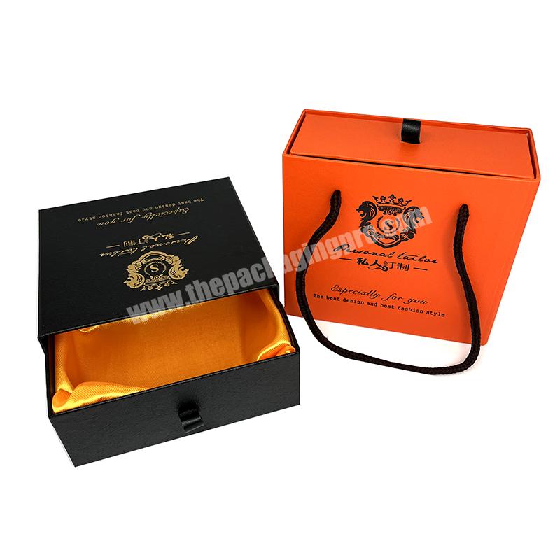 High quality cardboard portable drawer packaging gold logo wig gift box with ribbon