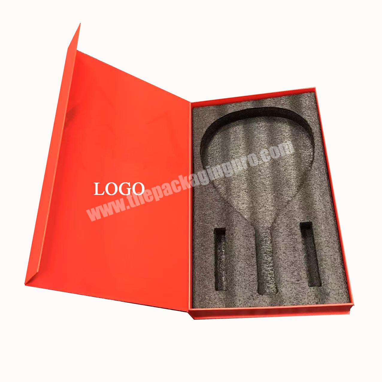 High quality luxury rigid cardboard paper magnetic packaging box tennis racket box with foam tray