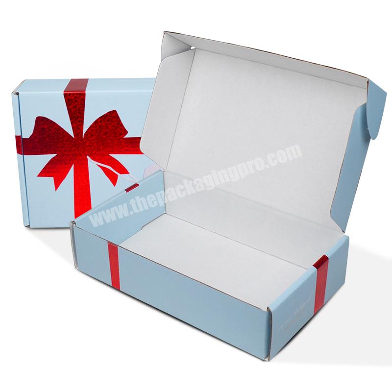 Hot Sale Delicate Blue Color Customized Logo Gift Packaging Corrugated Paper Box With Bowknot Pint