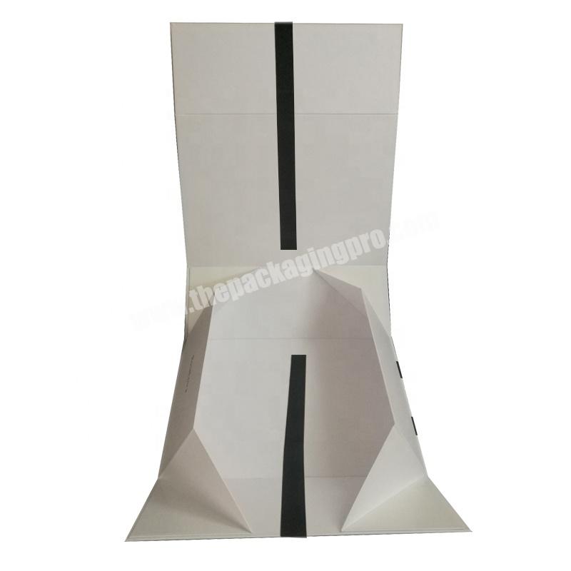 Hot sale OEM big foldable shoe box white paper box with black ribbon