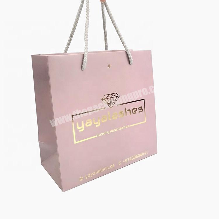 Hot sale high quality customized logo pink gift art paper packaging bag with gold foil