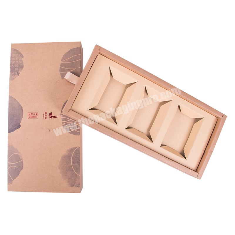 Hot sales tea box packaging gift boxes kraft paper custom logo tea bags drawer box food packaging with 3 dividers