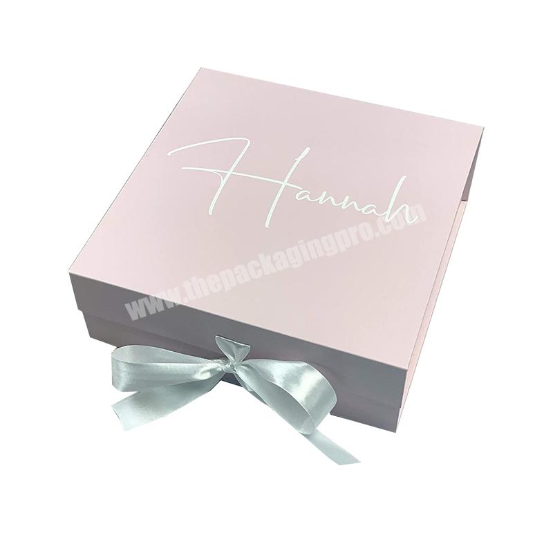 Hot stamping logo pink matte flat foldable folding paper box jewelry gift boxes with magnetic lid