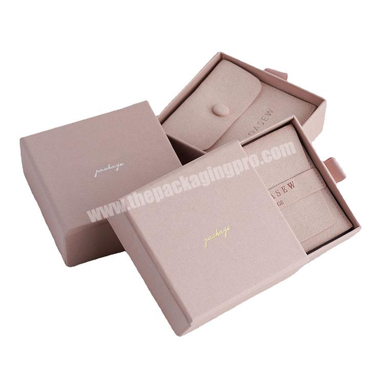 Jewelry custom packaging box with logo drawer box type with pouch for jewelry earring