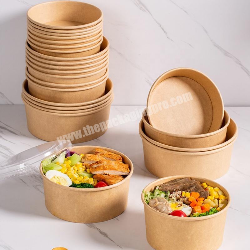 KinSun 12oz 16oz 18oz Biodegradable Kraft Paper Takeaway Food Container Paper Bowl Salad Bowl Custom Printing