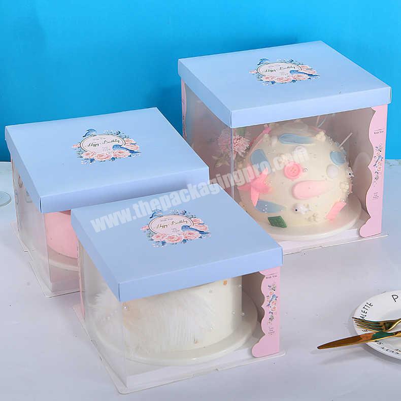 KinSun Custom-made translucent birthday cake box double height cake box 6 inch 8 inch 10 inch square cake box