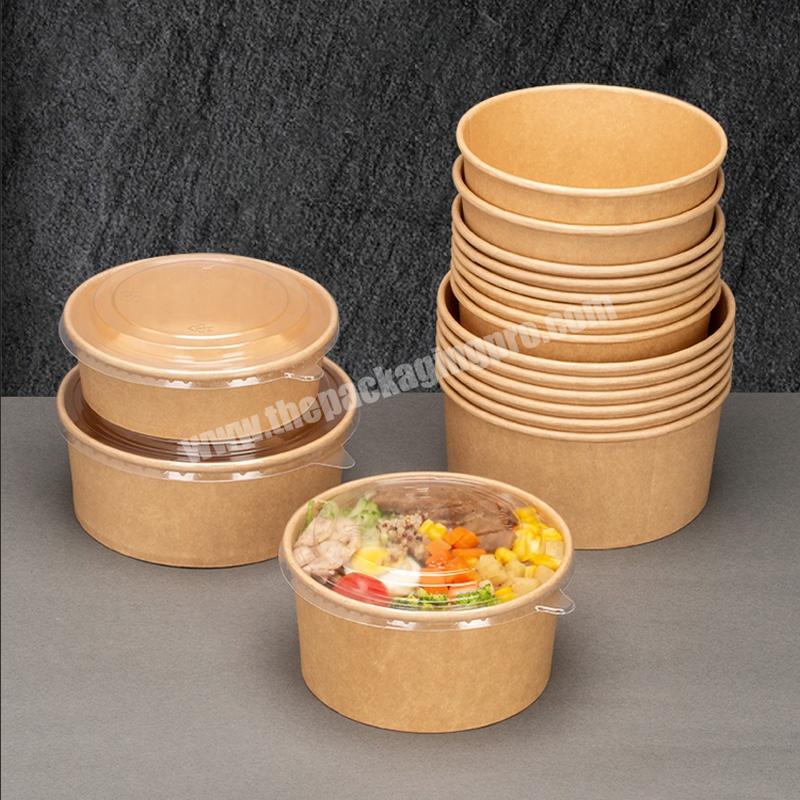 KinSun Disposable Custom Printing Food Packing Box Container Salad Bowls Kraft Paper Bowl With Lid