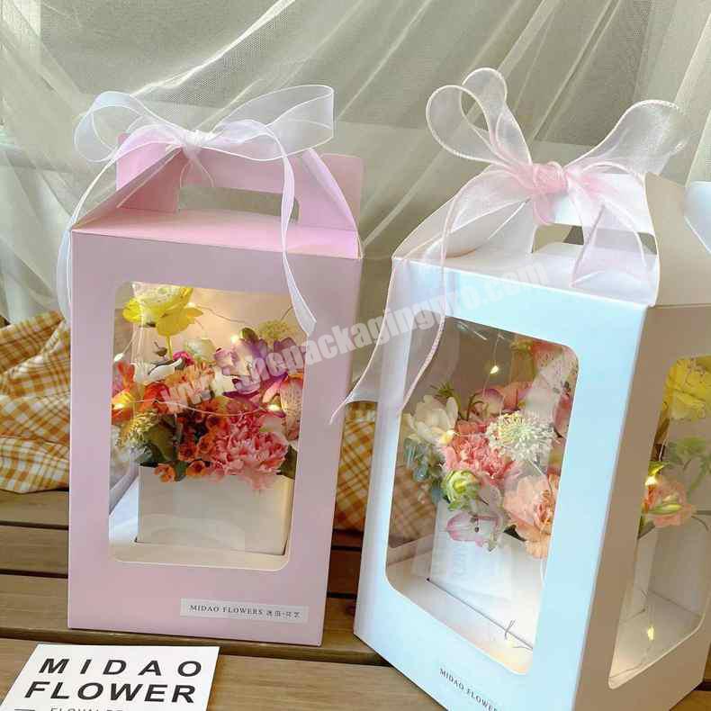 KinSun Portable flower box Transparent window opening rose flower arrangement packaging box Valentine's Day bouquet gift box
