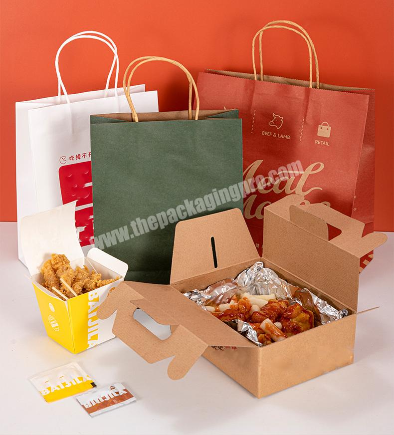 KinSun Take out packaging bag fast food kraft paper bag handbag customized and printed logo white packaging bag