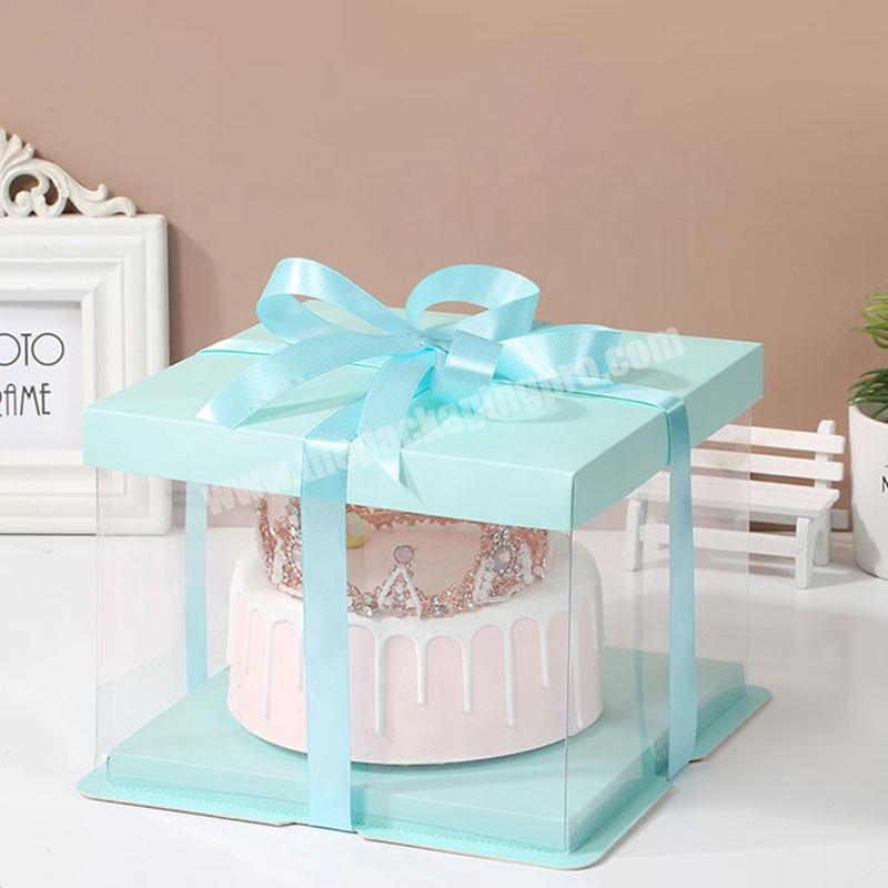 KinSun Wedding Square High Cake Packaging Food Grade Custom Transparent Big Cake Box Birthday Cake Box Clear