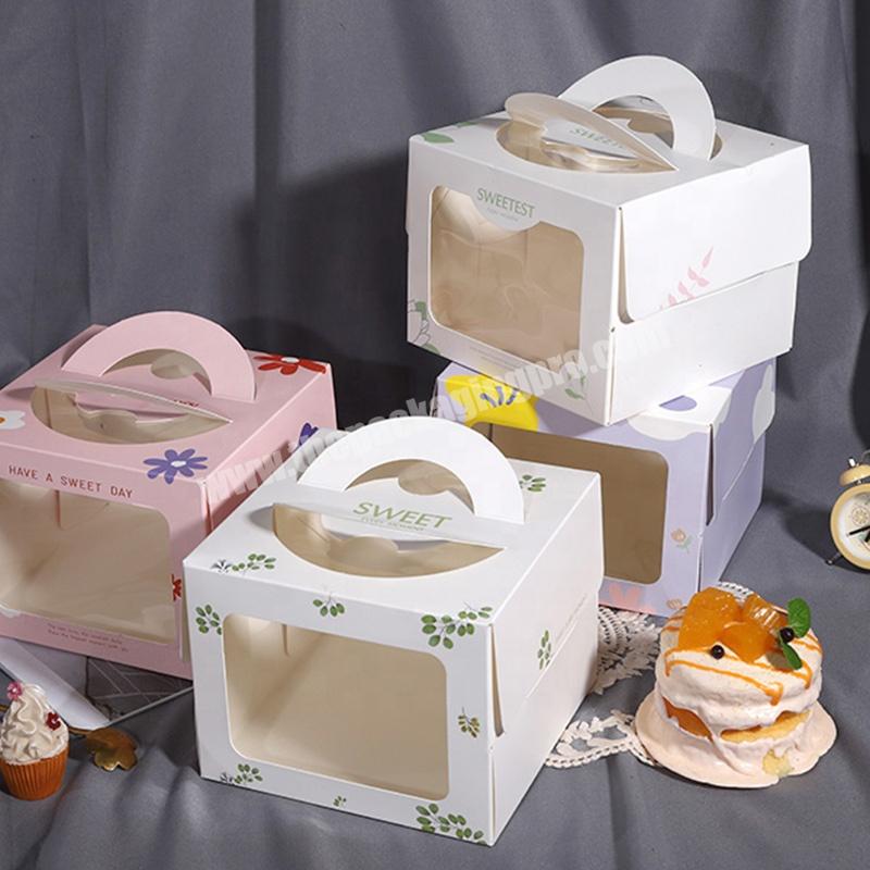 KinSun Wholesale custom Paper Cheese Cake Packing Box Wedding Birthday Bakery Cake Box handle Square Cake Boxes