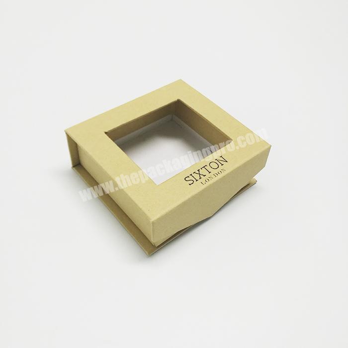 Kraft rigid cardboard magnetic closure custom gift box with clear window