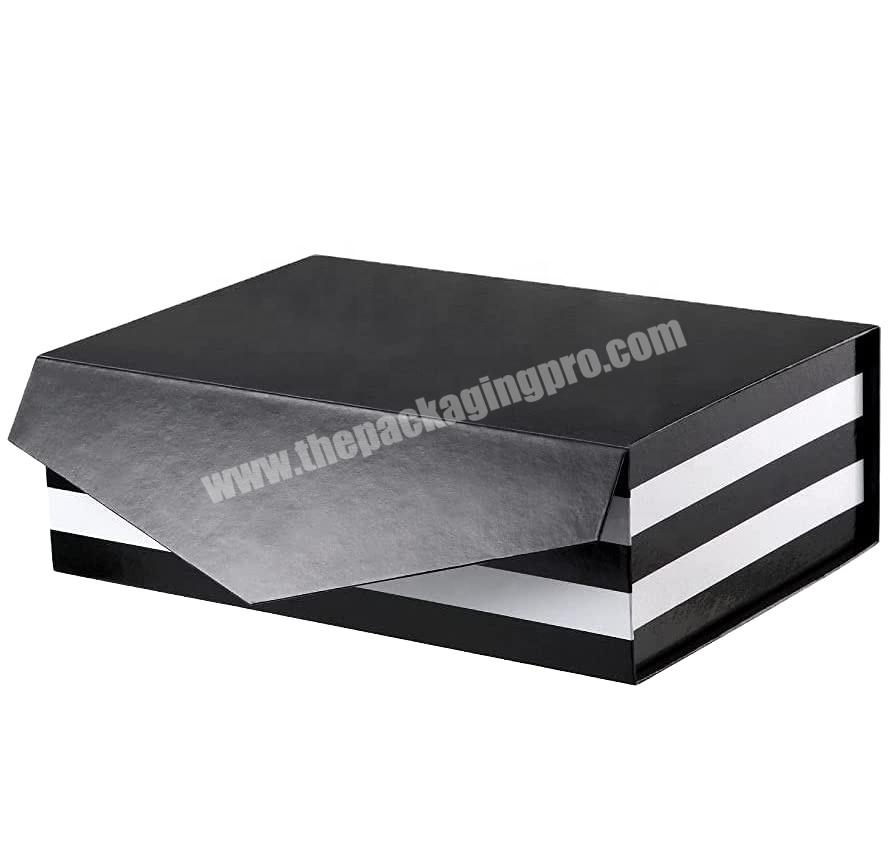 Large Gift Boxes with Lids Magnetic Glossy Black and White Stripes Gift Boxes for Groomsman Boxes