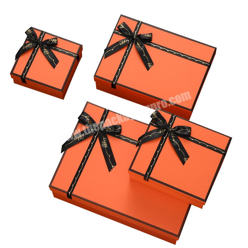 Large orange cosmetic lipstick packaging box Heaven and earth cover gift box with hand gift bow gift box