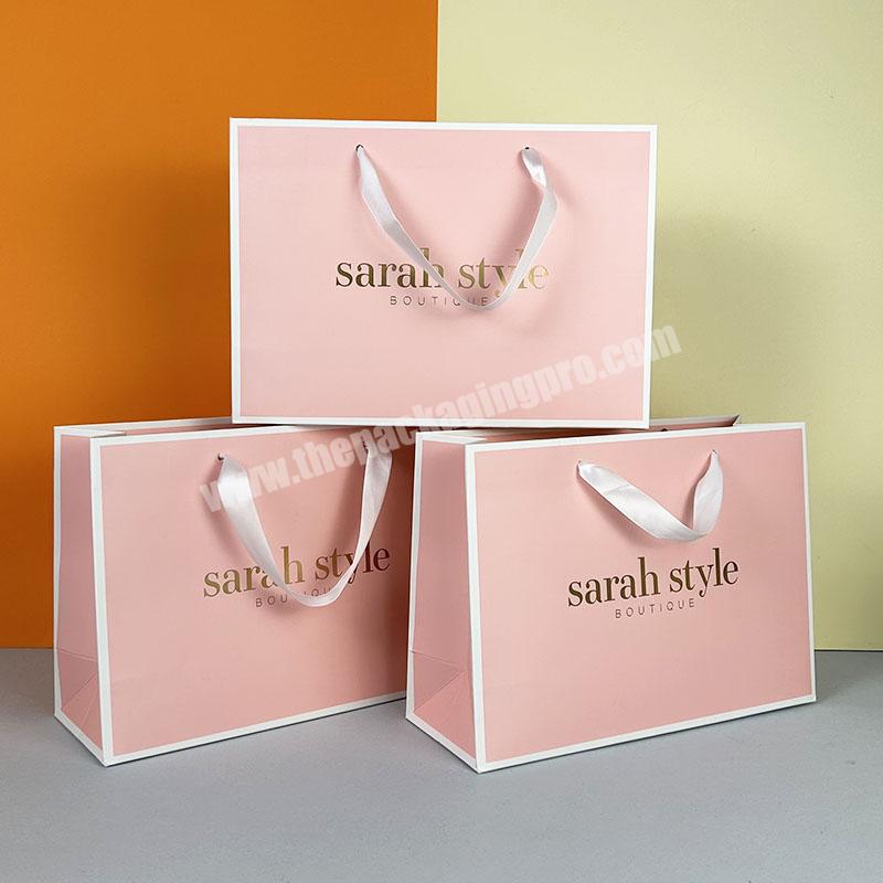 Lipack 250 Gsm Ivory Paper Matte Lamination Paper Bag Pink Shopping Bag With White Satin Handles