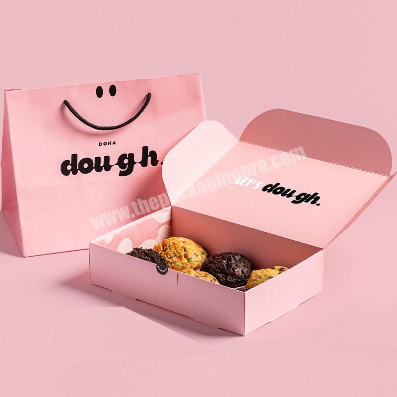 Lipack Biodegradable Bread Cake Pink Bakery Donut Kraft Paper Boxes Wholesale Gift Food Packaging Takeaway Bag Box