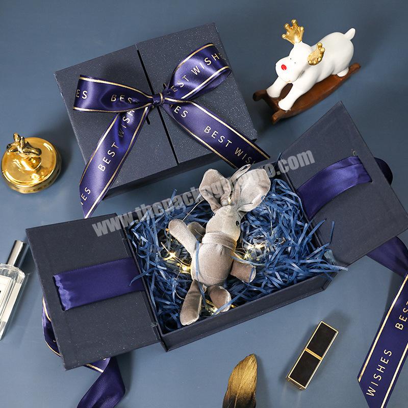 Lipack Cardboard Jewelry Paper Box Ribbon Closures Book Lid Gift Paper Glitter Box With Ribbon Bow