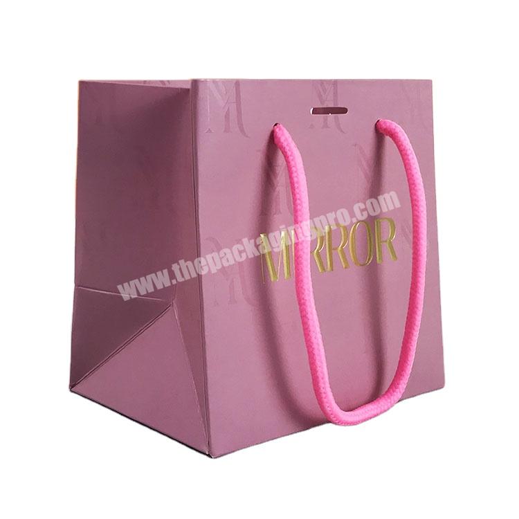 Lipack Custom Logo Luxury Pink Gift Carry Paper Bag Wholesale Embossed Gold Boutique Packaging Paper Bag