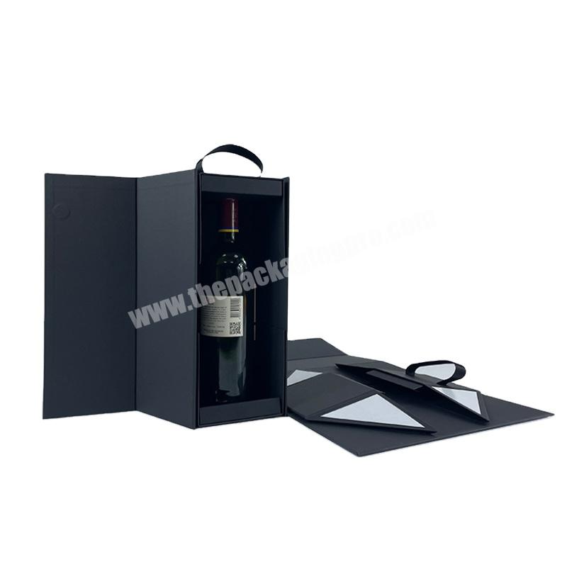 Lipack Custom Logo Printed Luxury Foldable Magnetic Single Champagne Red Wine Bottle Cardboard Gift Paper Packaging Box