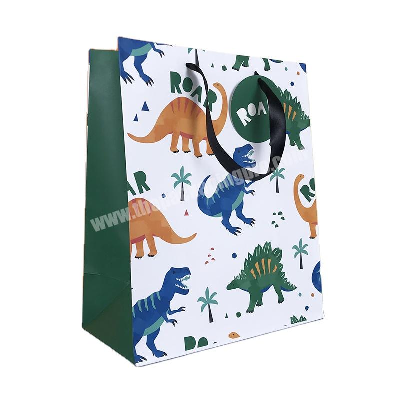Lipack Custom Logo Printing Cute Animal Dinosaur Gift Packaging Paper Bag Cartoon Characters Paper Bag