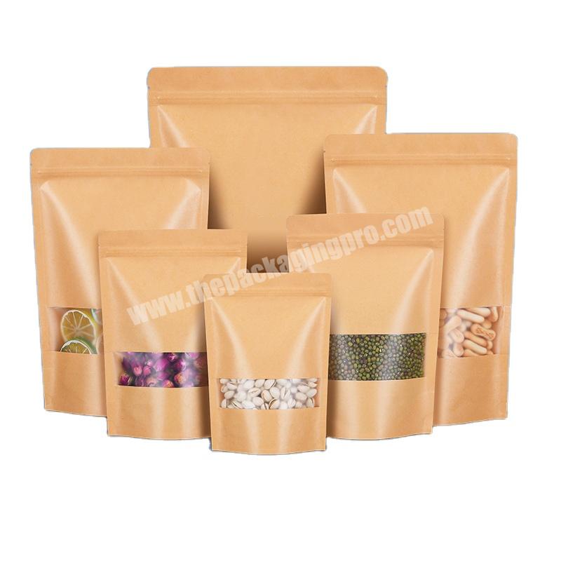 Lipack Heat Sealed Resealable Kraft Paper Bag Standing Pouch Brown Paper Shipping Bag For Food Packaging