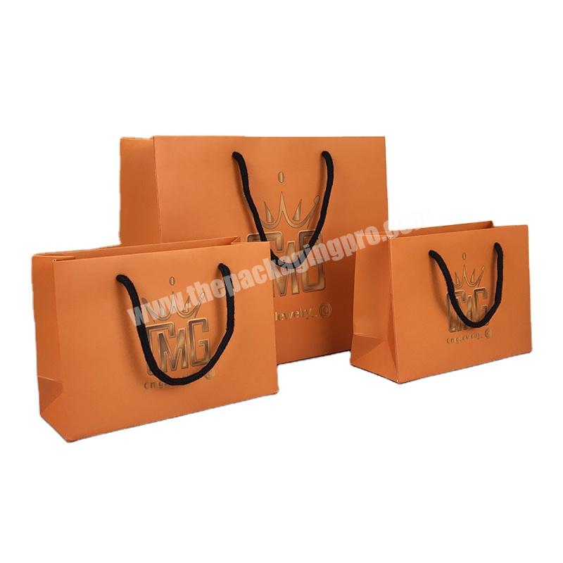 Lipack Recycle Printed Orange Matt Paper Boutique Carrier Gift Bag Shopping Paper Bag With Logo