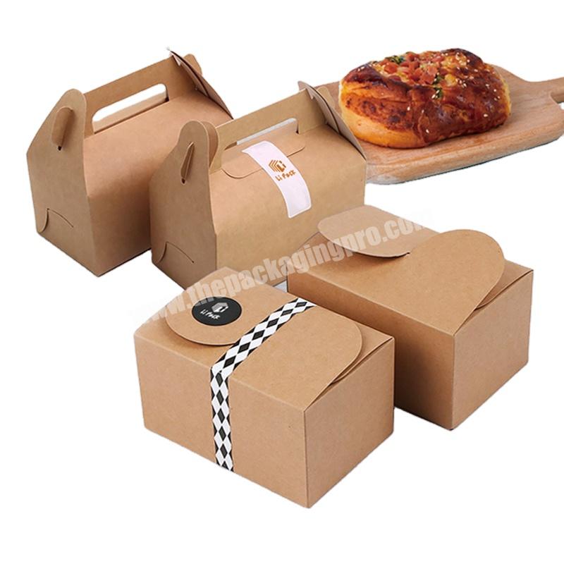 Lipack Wholesale Brown Kraft Paper Food Takeaway Boxes Snack Packaging Boxes And Bag For Cake Dessert Pastry Chocolate