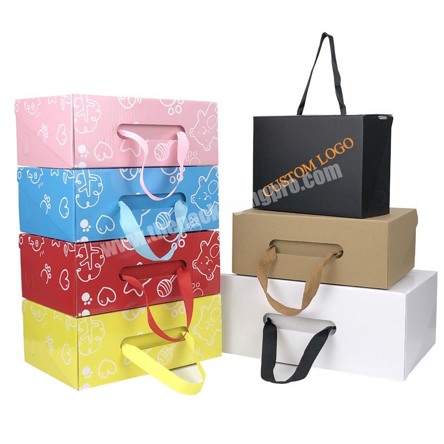 Lipack Wholesale Custom Foldable Corrugated Cardboard Box Clothing Underwear Shoe Packaging Paper Box With Ribbon Handle