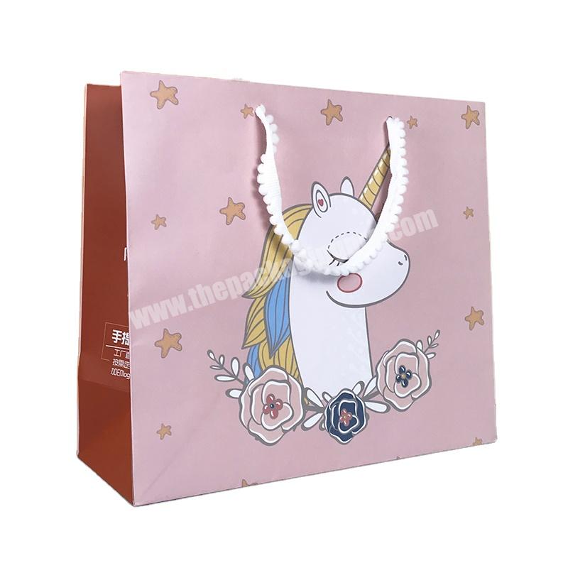 Lipack Wholesale Cute Pink Gift Bags Unicorn Birthday Party Paper Gift Bag With Handle