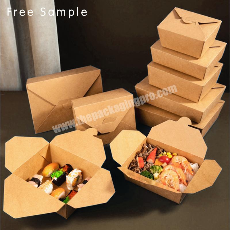 Lipack Wholesale Disposable Biodegradable Kraft Craft Paper Lunch Takeaway Box Folding Container For Fast Food Packaging