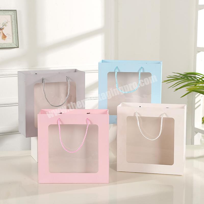Lipack Wholesale Transparent Window Paper Bag White Ivory Board Gift Packaging Paper Bag With Clear Window