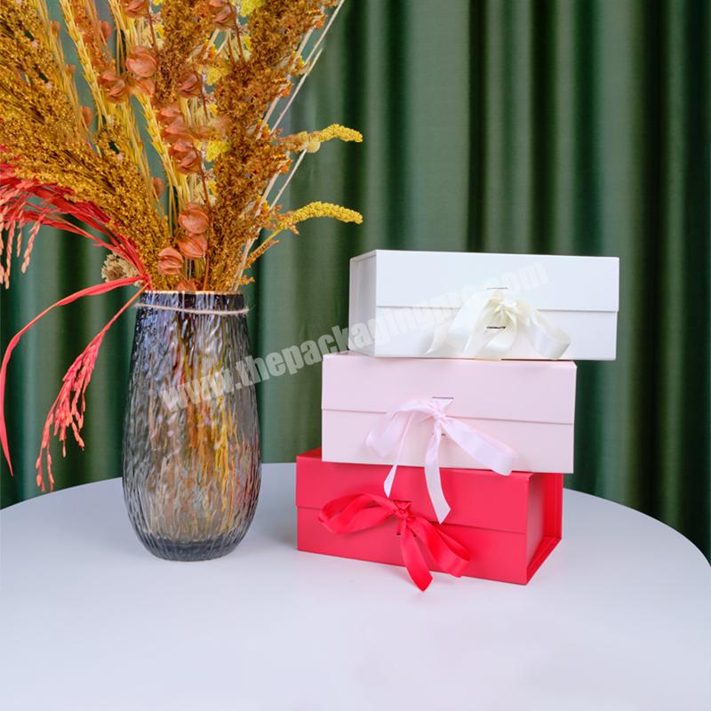Lovely Ribbon Luxury Packaging Pink Cardboard Box, Folder Pink Extra Large Magnetic Luxury Gift Boxes Custom Logo