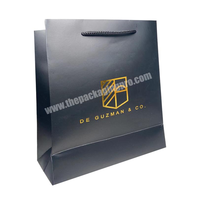 Luxury Black Color Factory Price Customized Logo Design CMYK Printing Gift Packaging Art Paper Bag With Gold Foil