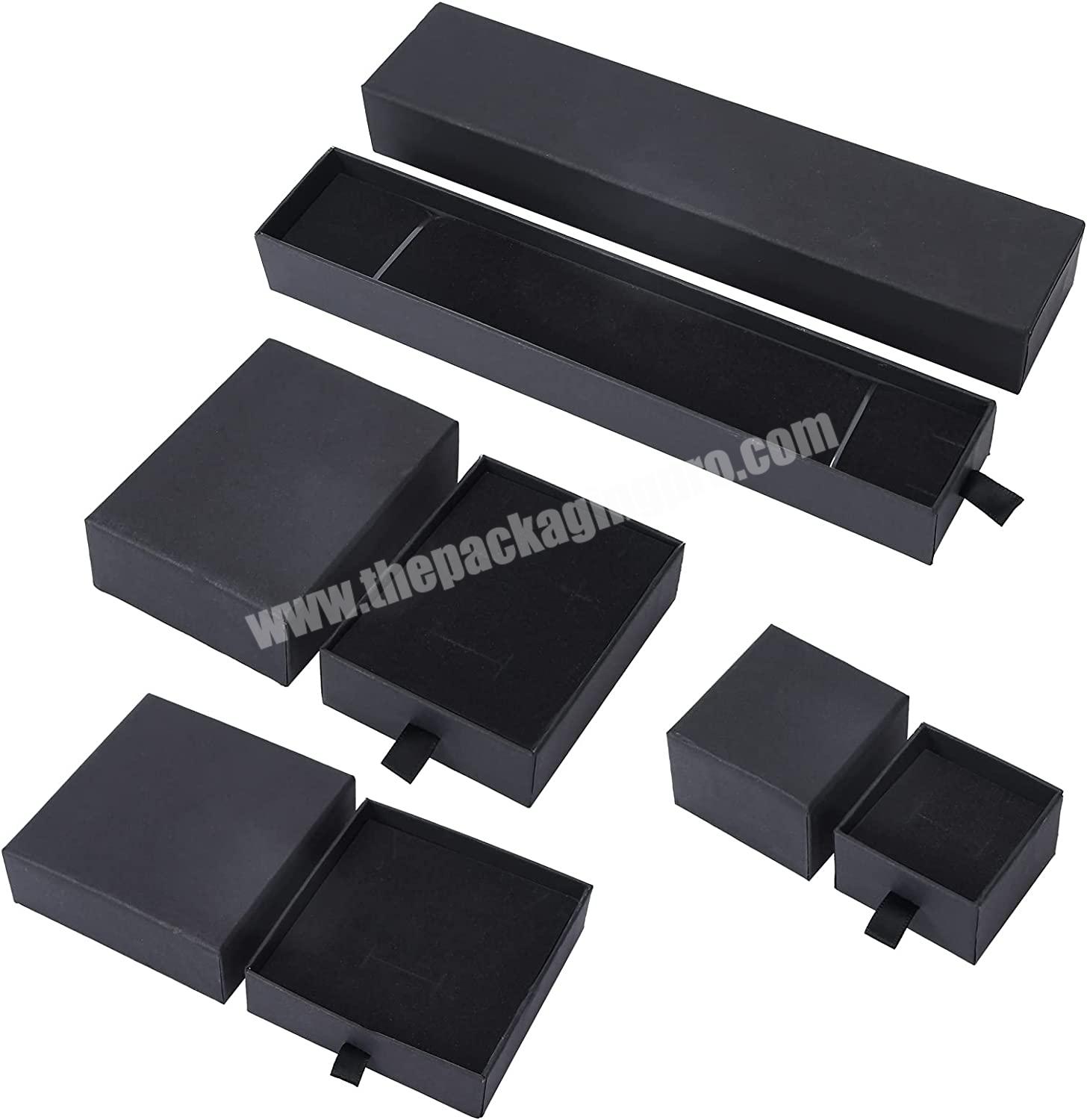 Luxury Black Earring Jewelry Paper Packaging Box Rigid Cardboard Drawer Gift Boxes with Sponge Insert
