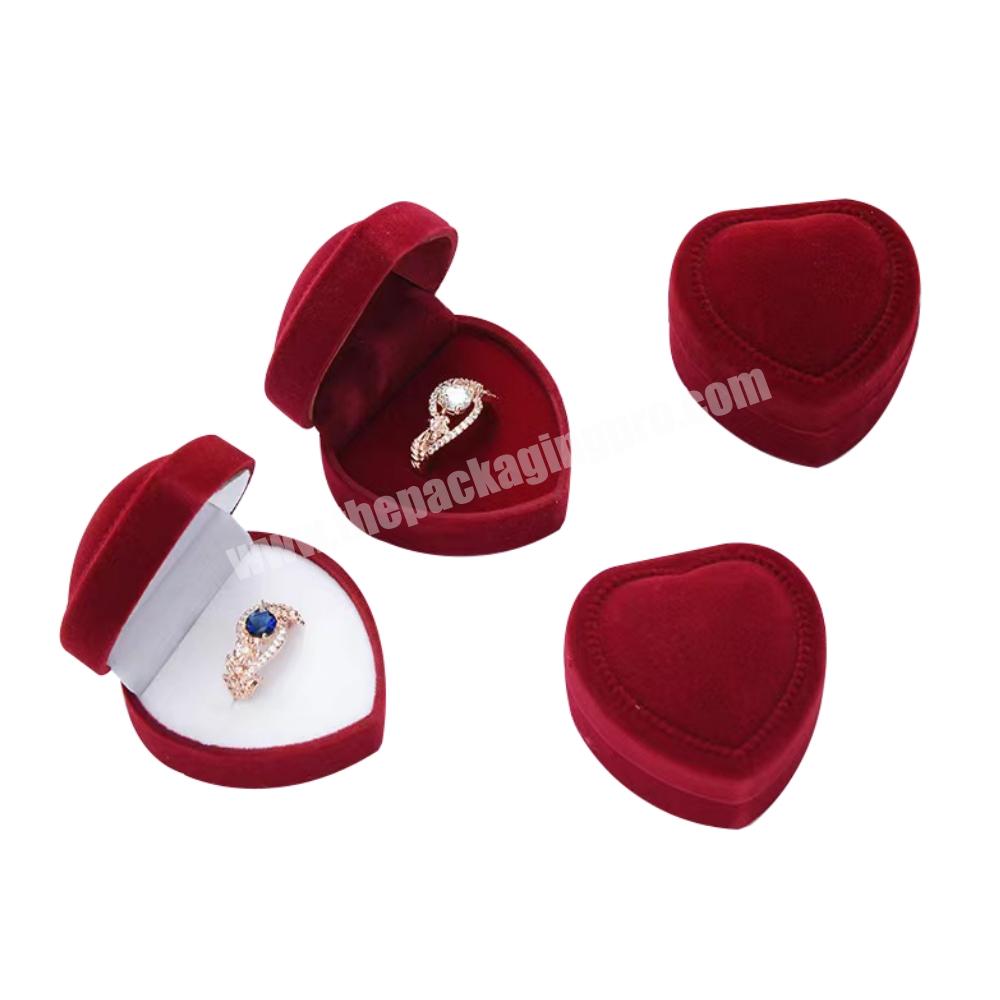 Luxury Custom Logo Velvet Heart Shape Earrings Ring Jewelry Box Wedding Ring Box