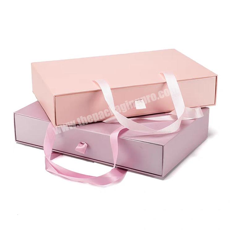 Luxury Custom Printed Packaging Paper Box Drawer Gift Box With Ribbon Handle For Clothing